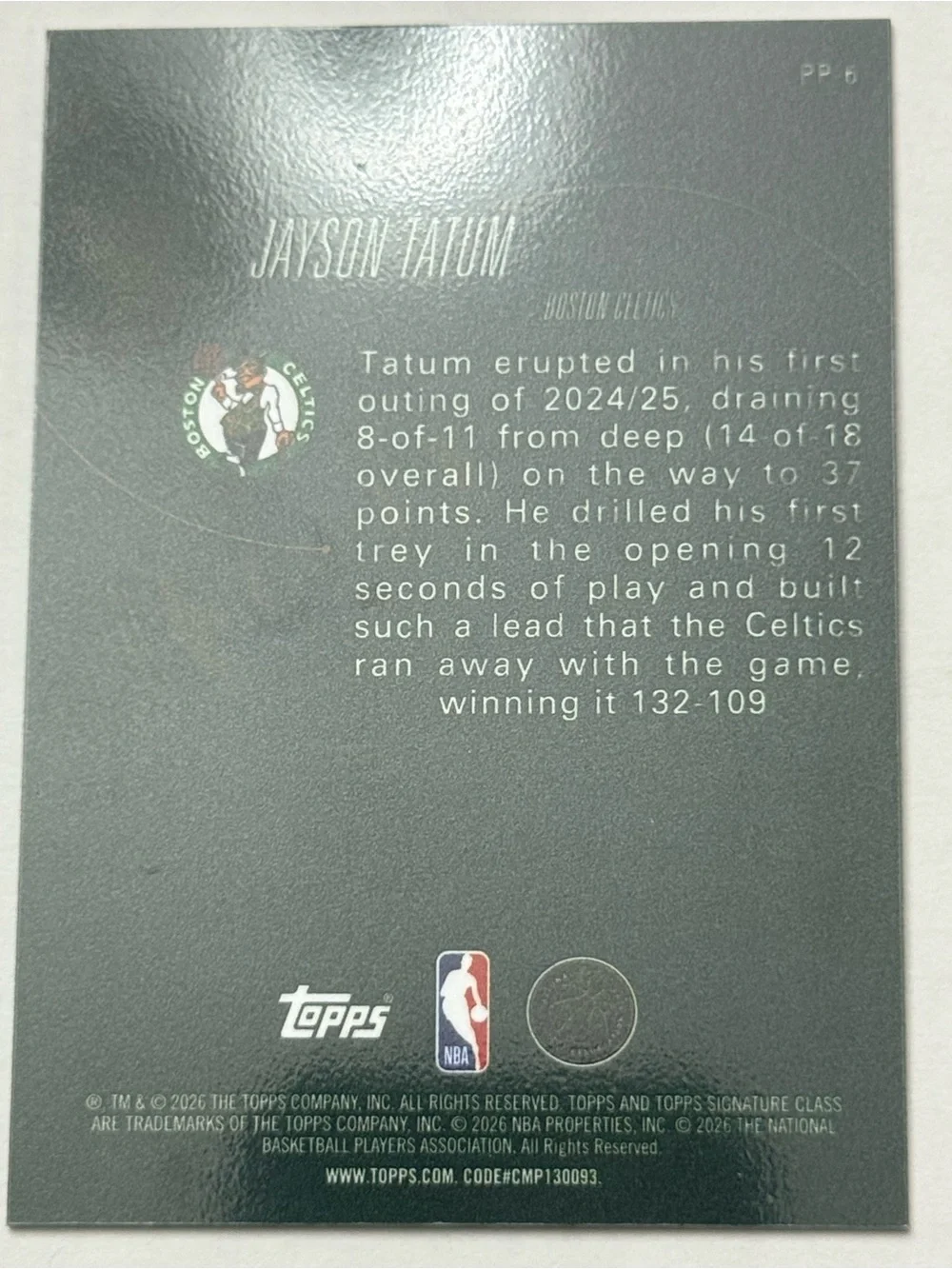 Topps Boston Celtics Green and White Jayson Tatum Trading Card - Picture 2 of 2